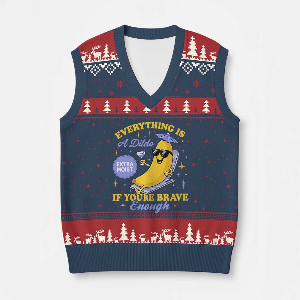 Funny Embarrassing Saying V-Neck Knit Sweater Vest Sarcastic Inappropriate Raunchy Banana TS10 Navy Red Print Your Wear