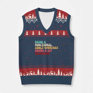 Being A Functional Adult Everyday Seems A Bit Excessive V-Neck Knit Sweater Vest Adulting Adult Humor TS10 Navy Red Print Your Wear