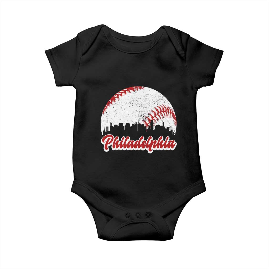 Philadelphia Baseball Baby Onesie Vintage Skyline City TS10 Black Print Your Wear