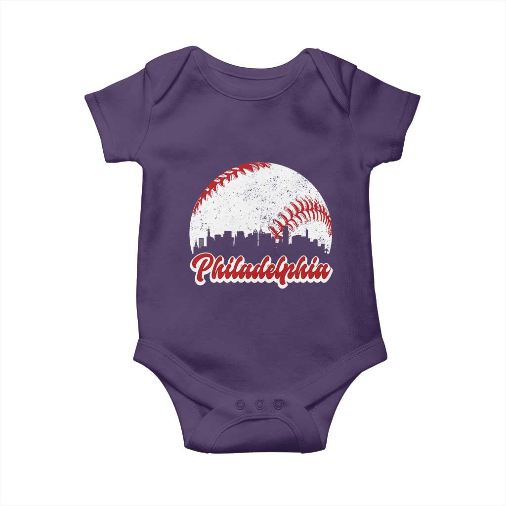 Philadelphia Baseball Baby Onesie Vintage Skyline City TS10 Purple Print Your Wear