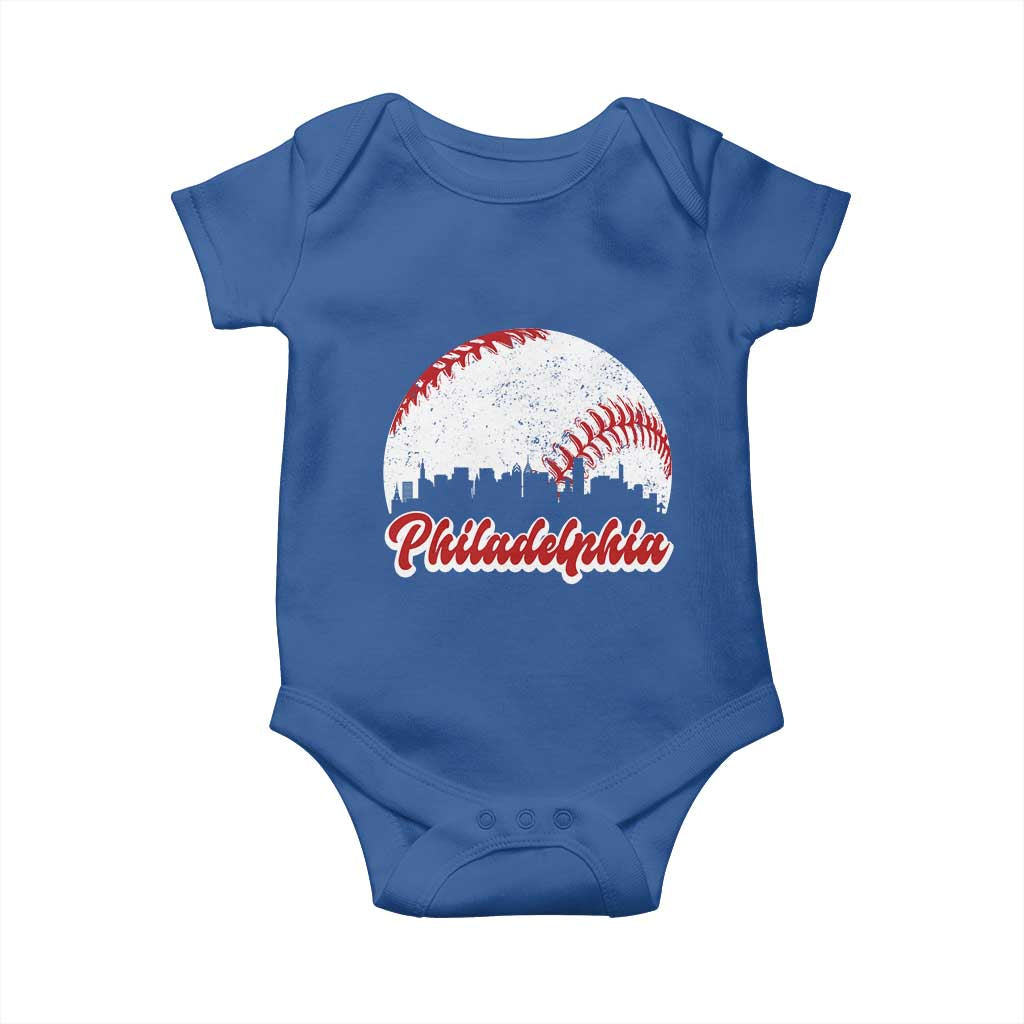Philadelphia Baseball Baby Onesie Vintage Skyline City TS10 Royal Blue Print Your Wear