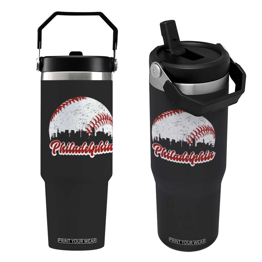 Philadelphia Baseball Flip Straw Tumbler Vintage Skyline City TS10 One Size: 30 oz Black Print Your Wear