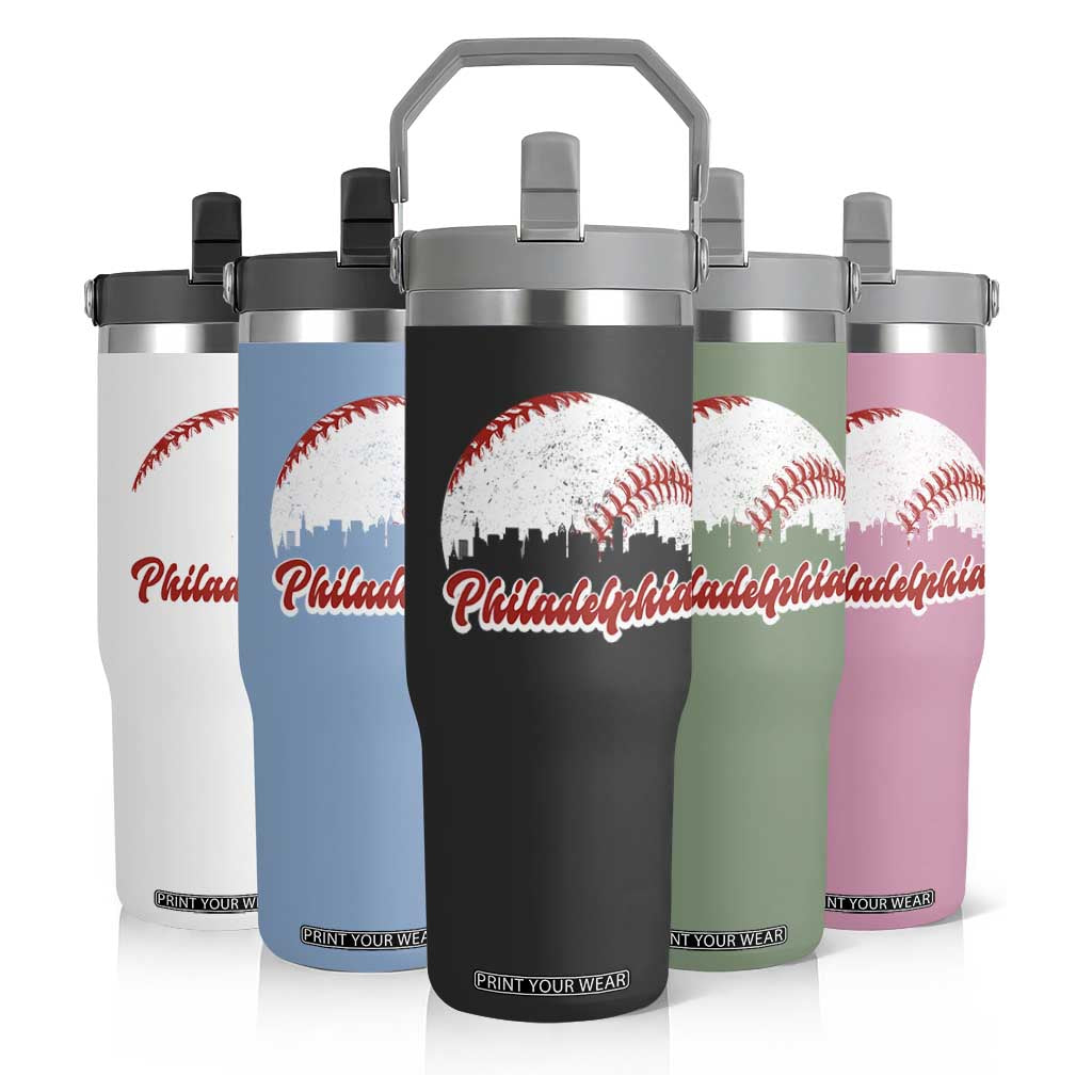 Philadelphia Baseball Flip Straw Tumbler Vintage Skyline City TS10 Print Your Wear