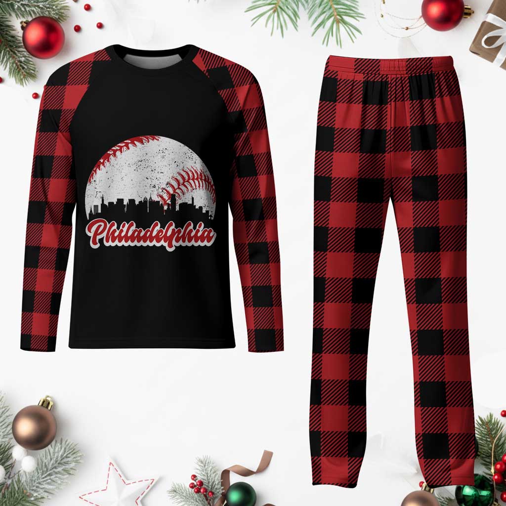 Philadelphia Baseball Plaid Pajama Set Vintage Skyline City TS10 Buffalo Plaid Print Your Wear
