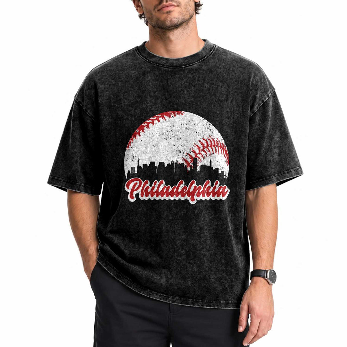 Philadelphia Baseball Washed Cotton T-Shirt Vintage Skyline City