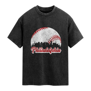 Philadelphia Baseball Washed Cotton T-Shirt Vintage Skyline City