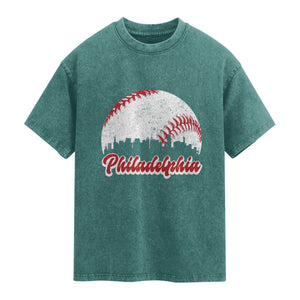 Philadelphia Baseball Washed Cotton T-Shirt Vintage Skyline City