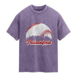 Philadelphia Baseball Washed Cotton T-Shirt Vintage Skyline City