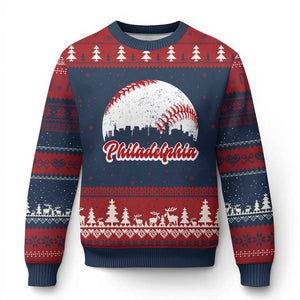 Philadelphia Baseball Ugly Christmas Sweater Vintage Skyline City TS10 Navy Red Print Your Wear