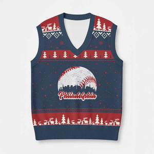 Philadelphia Baseball V-Neck Knit Sweater Vest Vintage Skyline City TS10 Navy Red Print Your Wear