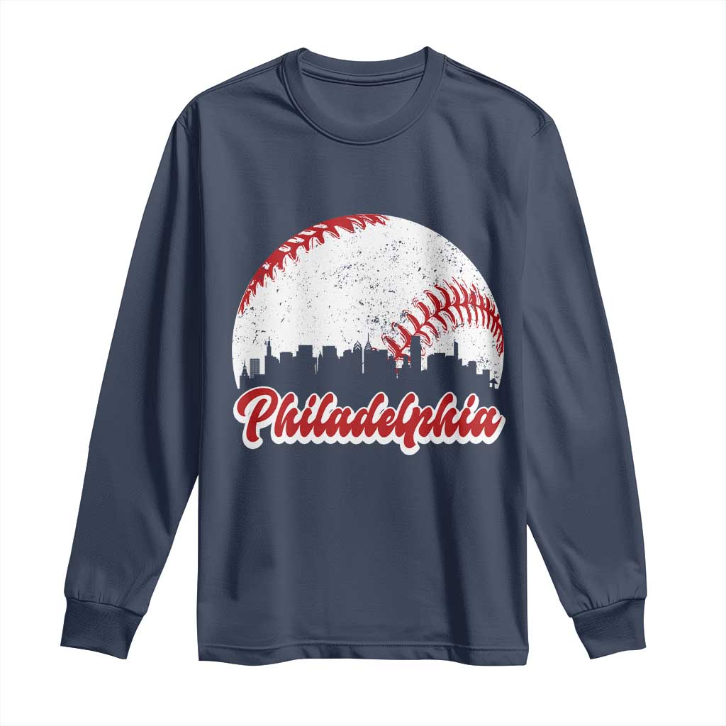 Philadelphia Baseball Long Sleeve Shirt Vintage Skyline City TS10 Navy Print Your Wear