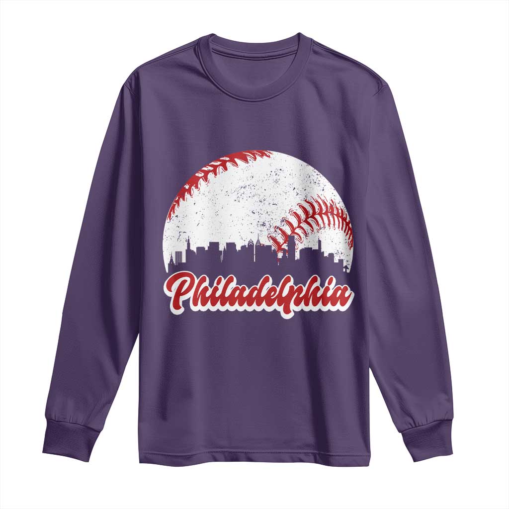 Philadelphia Baseball Long Sleeve Shirt Vintage Skyline City TS10 Purple Print Your Wear