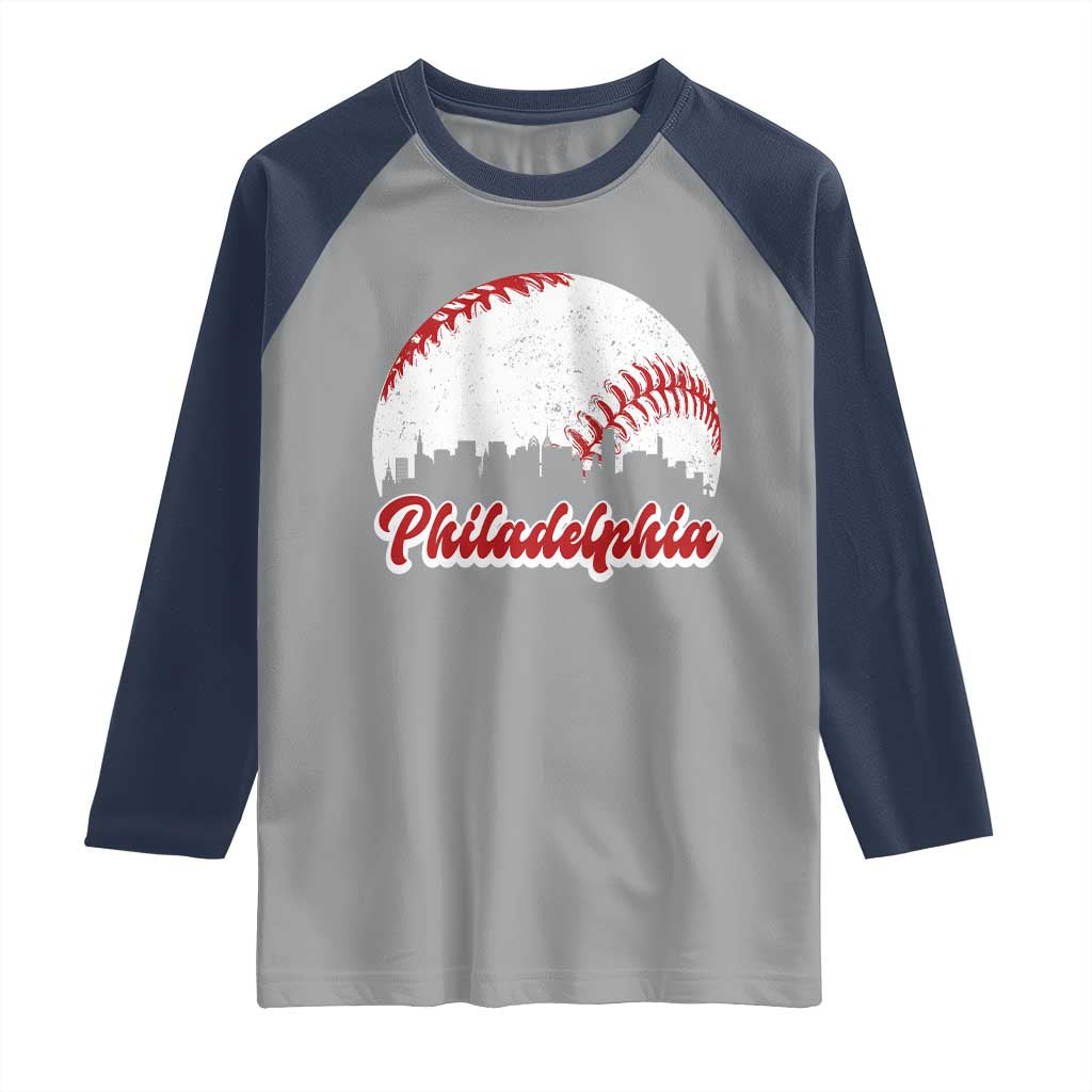 Philadelphia Baseball Raglan Shirt Vintage Skyline City TS10 Sport Gray Navy Print Your Wear