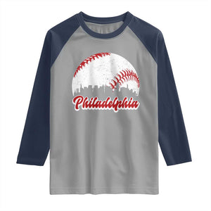 Philadelphia Baseball Raglan Shirt Vintage Skyline City TS10 Sport Gray Navy Print Your Wear