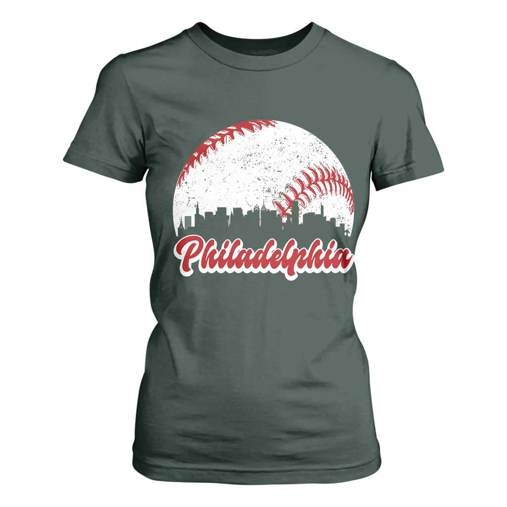 Philadelphia Baseball T Shirt For Women Vintage Skyline City TS10 Dark Forest Green Print Your Wear