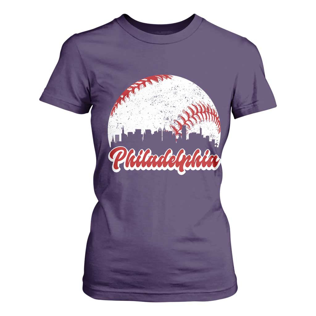 Philadelphia Baseball T Shirt For Women Vintage Skyline City TS10 Purple Print Your Wear