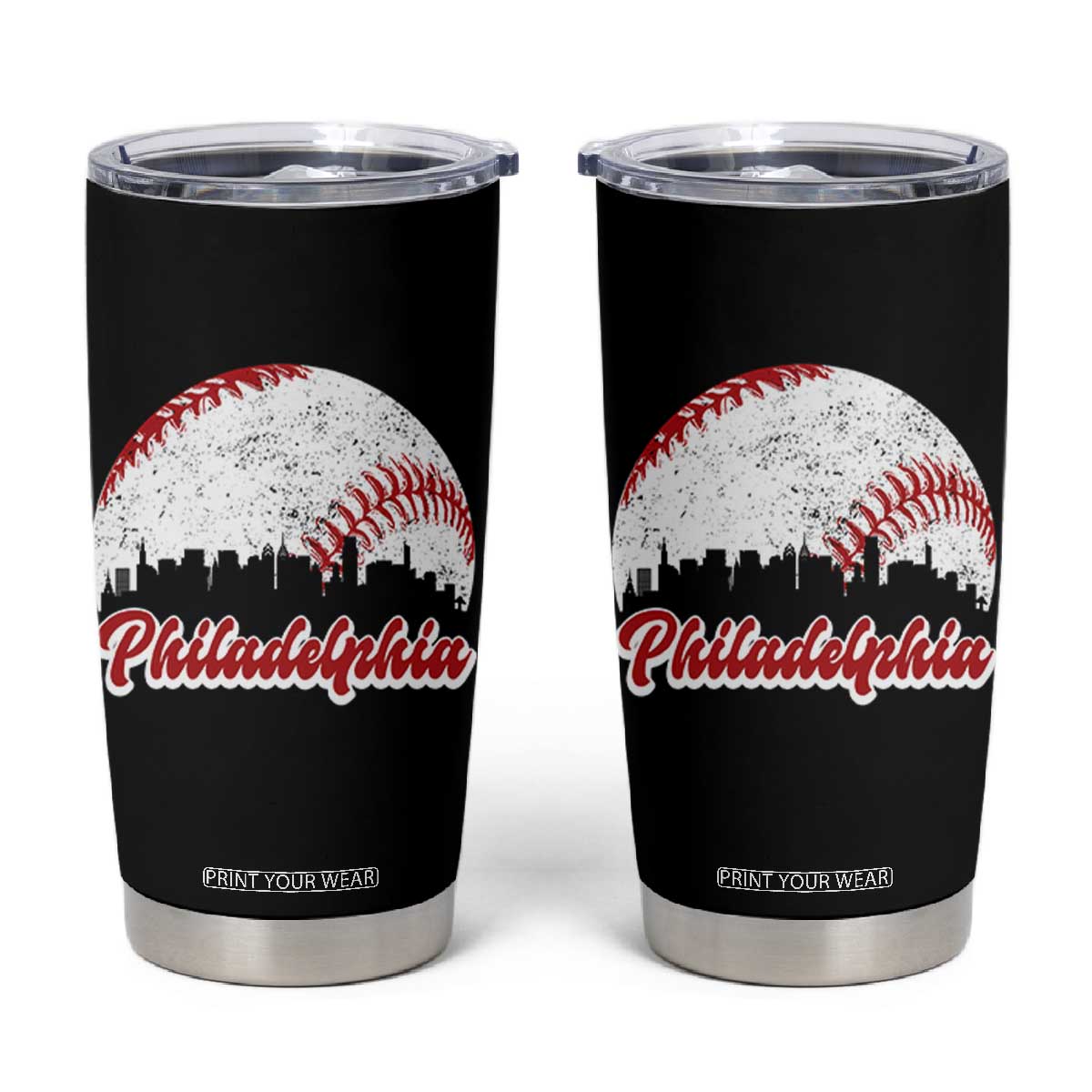 Philadelphia Baseball Tumbler Cup Vintage Skyline City TS10 Black Print Your Wear