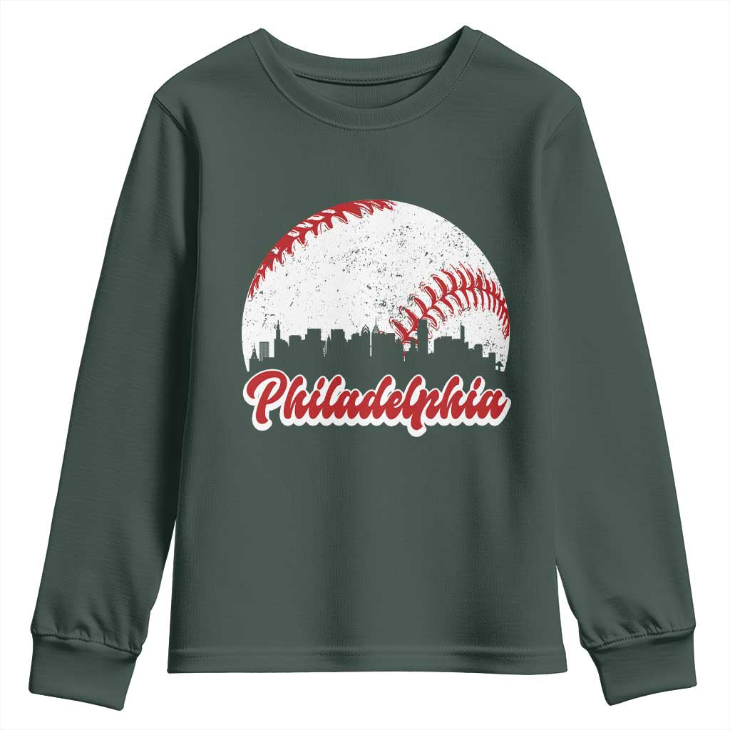 Philadelphia Baseball Youth Sweatshirt Vintage Skyline City TS10 Dark Forest Green Print Your Wear