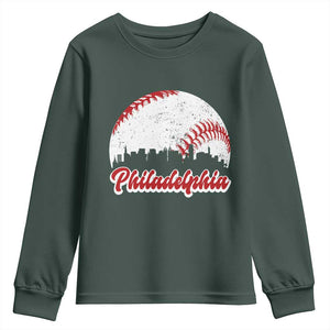 Philadelphia Baseball Youth Sweatshirt Vintage Skyline City TS10 Dark Forest Green Print Your Wear