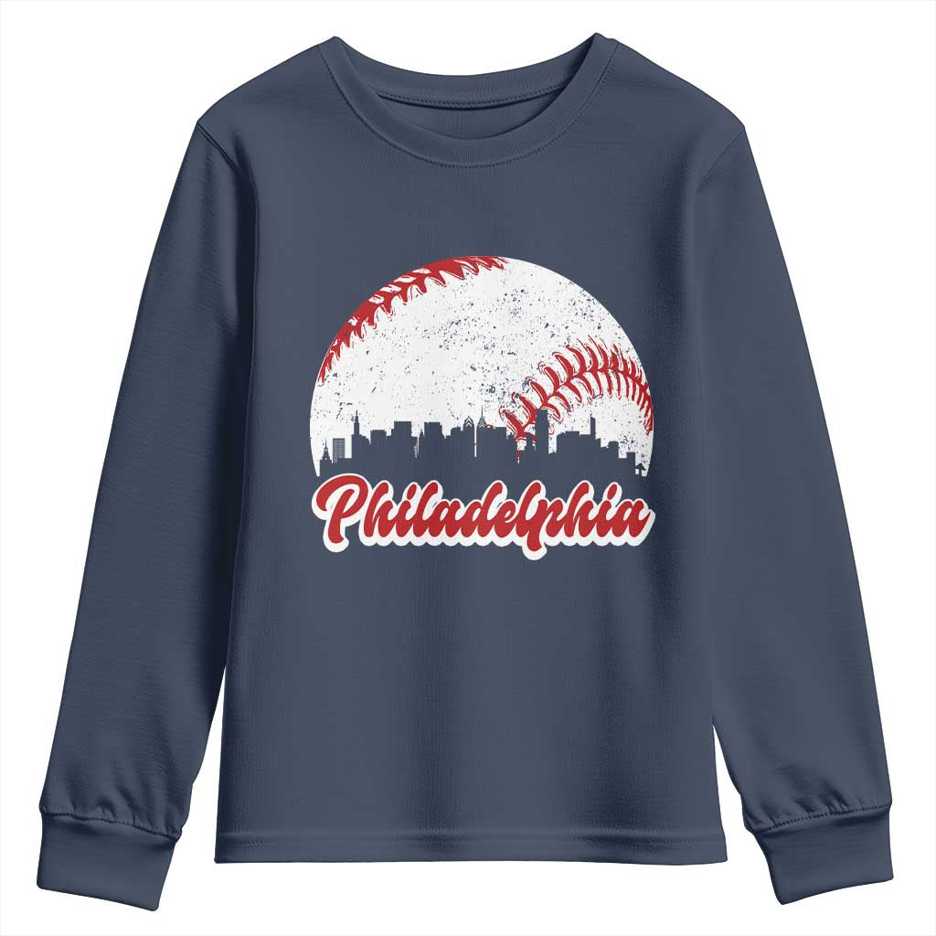 Philadelphia Baseball Youth Sweatshirt Vintage Skyline City TS10 Navy Print Your Wear