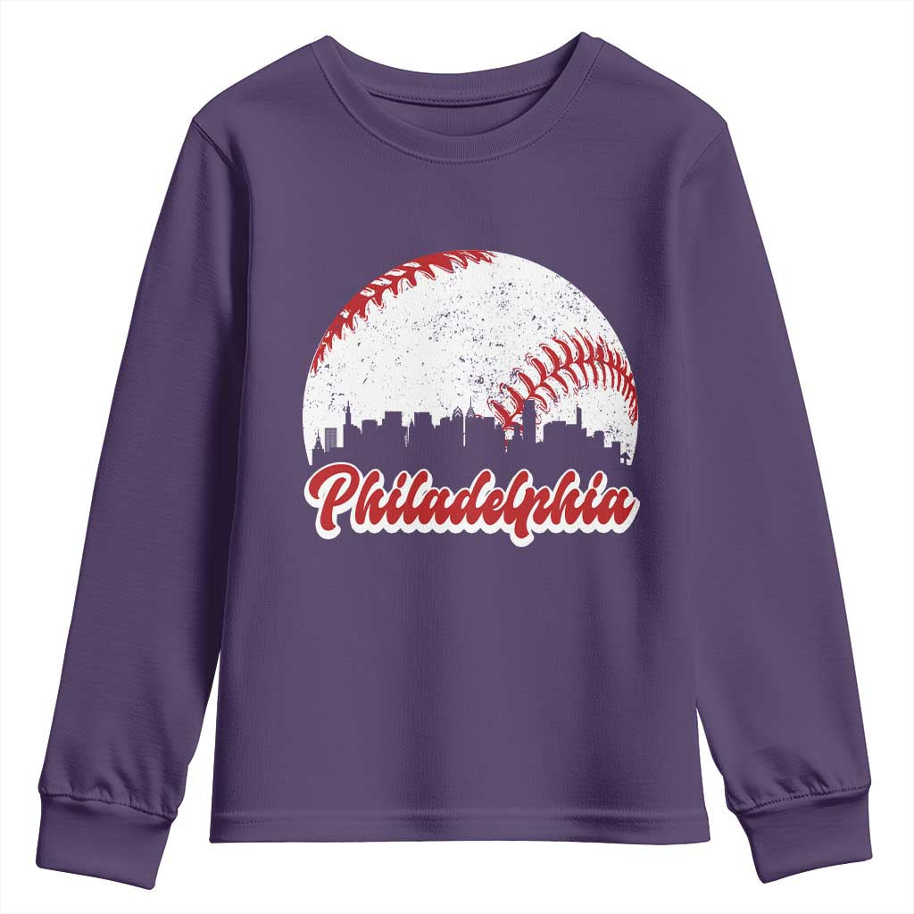 Philadelphia Baseball Youth Sweatshirt Vintage Skyline City TS10 Purple Print Your Wear