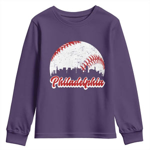 Philadelphia Baseball Youth Sweatshirt Vintage Skyline City TS10 Purple Print Your Wear