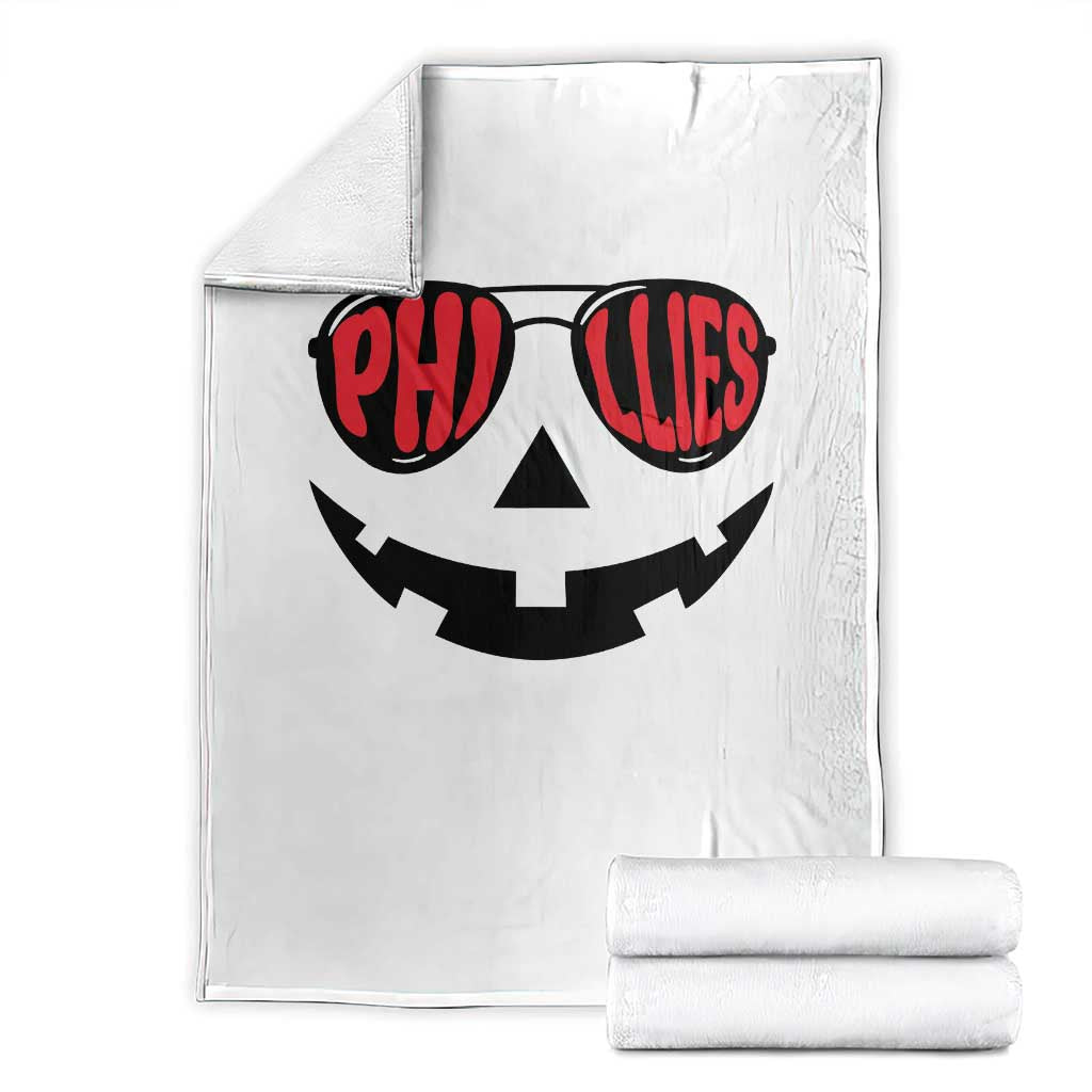 Halloween Phillies Throw Blanket Philadelphia Baseball Red October Jackolantern Pumpkin Face TS10 White Print Your Wear