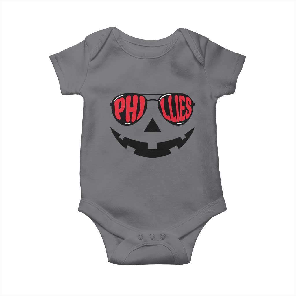 Halloween Phillies Baby Onesie Philadelphia Baseball Red October Jackolantern Pumpkin Face TS10 Charcoal Print Your Wear