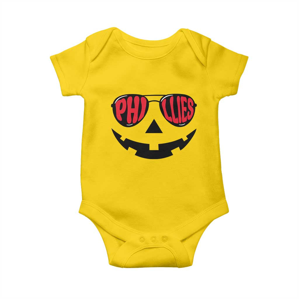 Halloween Phillies Baby Onesie Philadelphia Baseball Red October Jackolantern Pumpkin Face TS10 Daisy Print Your Wear