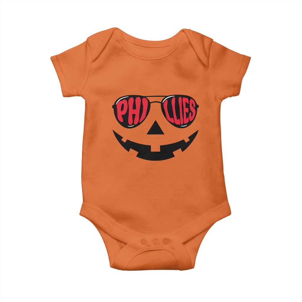 Halloween Phillies Baby Onesie Philadelphia Baseball Red October Jackolantern Pumpkin Face TS10 Orange Print Your Wear