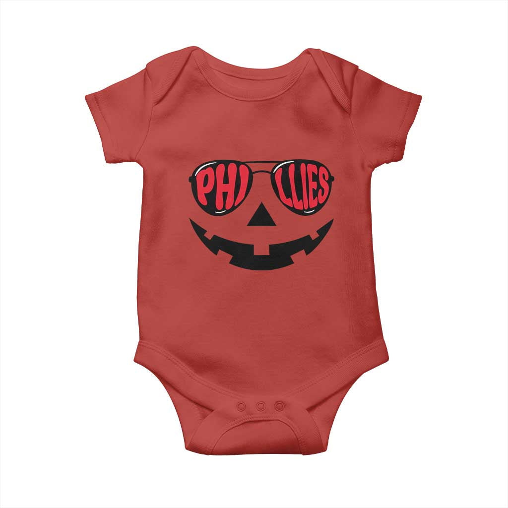 Halloween Phillies Baby Onesie Philadelphia Baseball Red October Jackolantern Pumpkin Face TS10 Red Print Your Wear