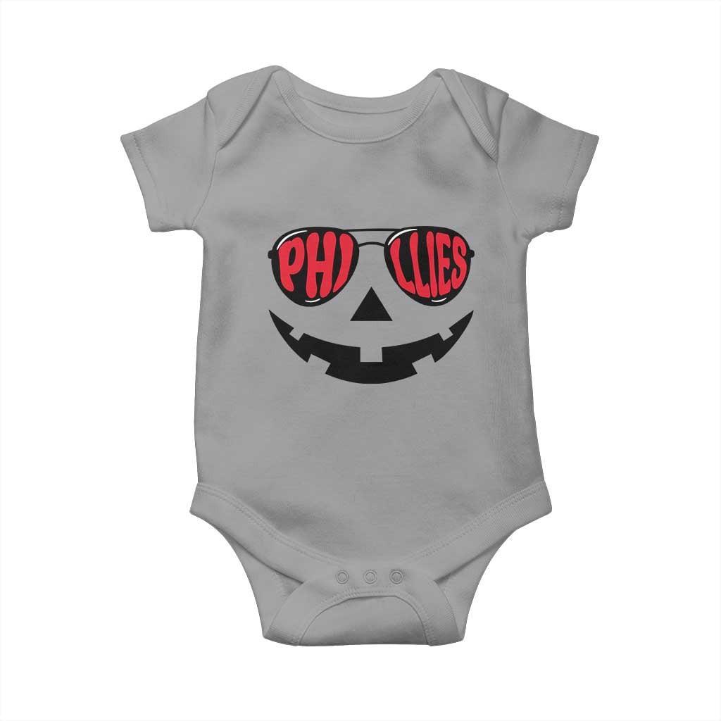 Halloween Phillies Baby Onesie Philadelphia Baseball Red October Jackolantern Pumpkin Face TS10 Sport Gray Print Your Wear