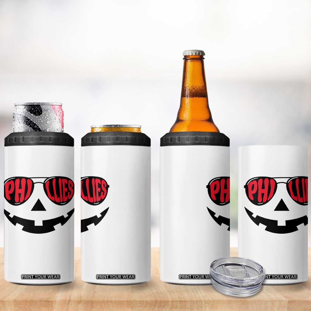 Halloween Philly 4 in 1 Can Cooler Tumbler Philadelphia Baseball Red October Jackolantern Pumpkin Face TS10 Print Your Wear