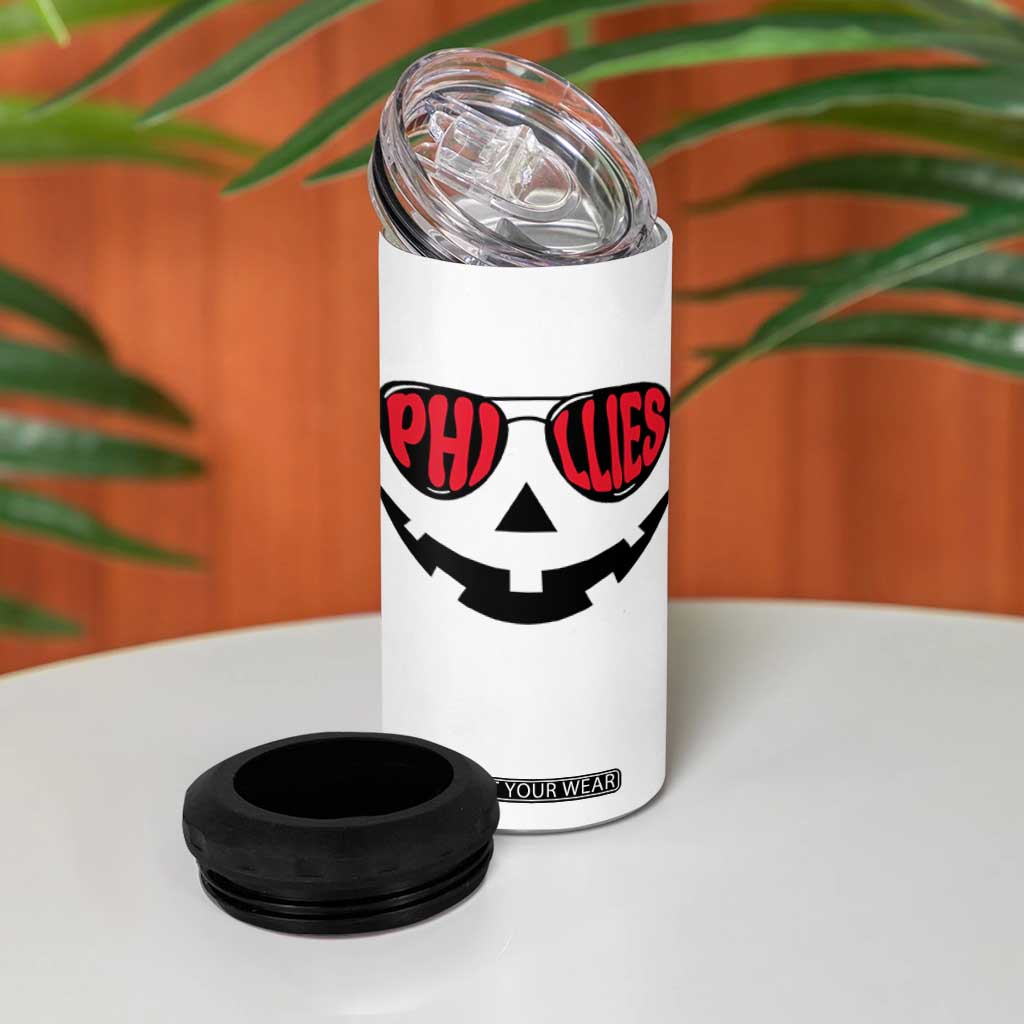 Halloween Philly 4 in 1 Can Cooler Tumbler Philadelphia Baseball Red October Jackolantern Pumpkin Face TS10 Print Your Wear