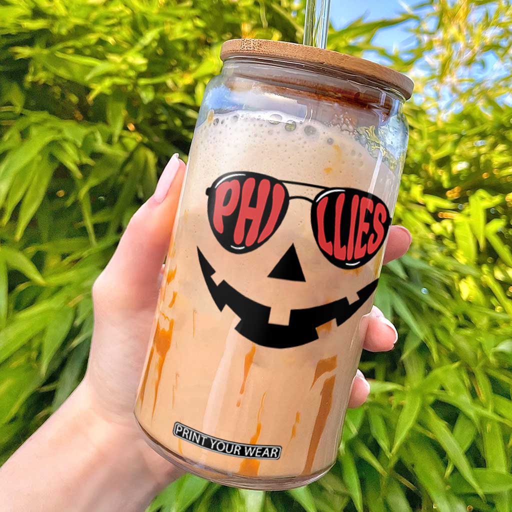 Halloween Phillies Glass Can Philadelphia Baseball Red October Jackolantern Pumpkin Face TS10 White Print Your Wear
