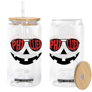 Halloween Phillies Glass Can Philadelphia Baseball Red October Jackolantern Pumpkin Face TS10 Print Your Wear