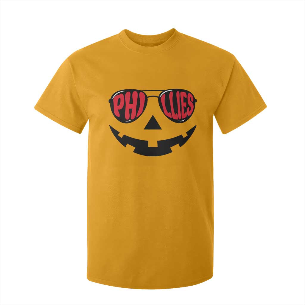 Halloween Philly T Shirt For Kid Philadelphia Baseball Red October Jackolantern Pumpkin Face TS10 Gold Print Your Wear