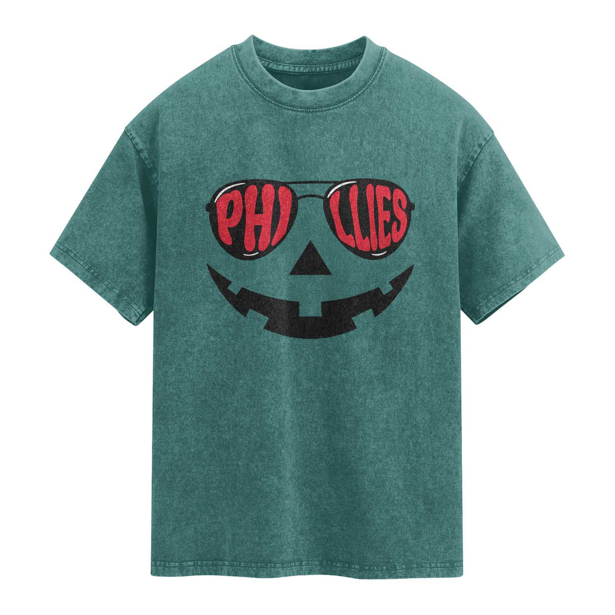 Halloween Philly Washed Cotton T-Shirt Philadelphia Baseball Red October Jackolantern Pumpkin Face