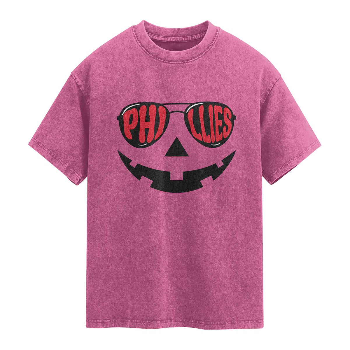 Halloween Philly Washed Cotton T-Shirt Philadelphia Baseball Red October Jackolantern Pumpkin Face