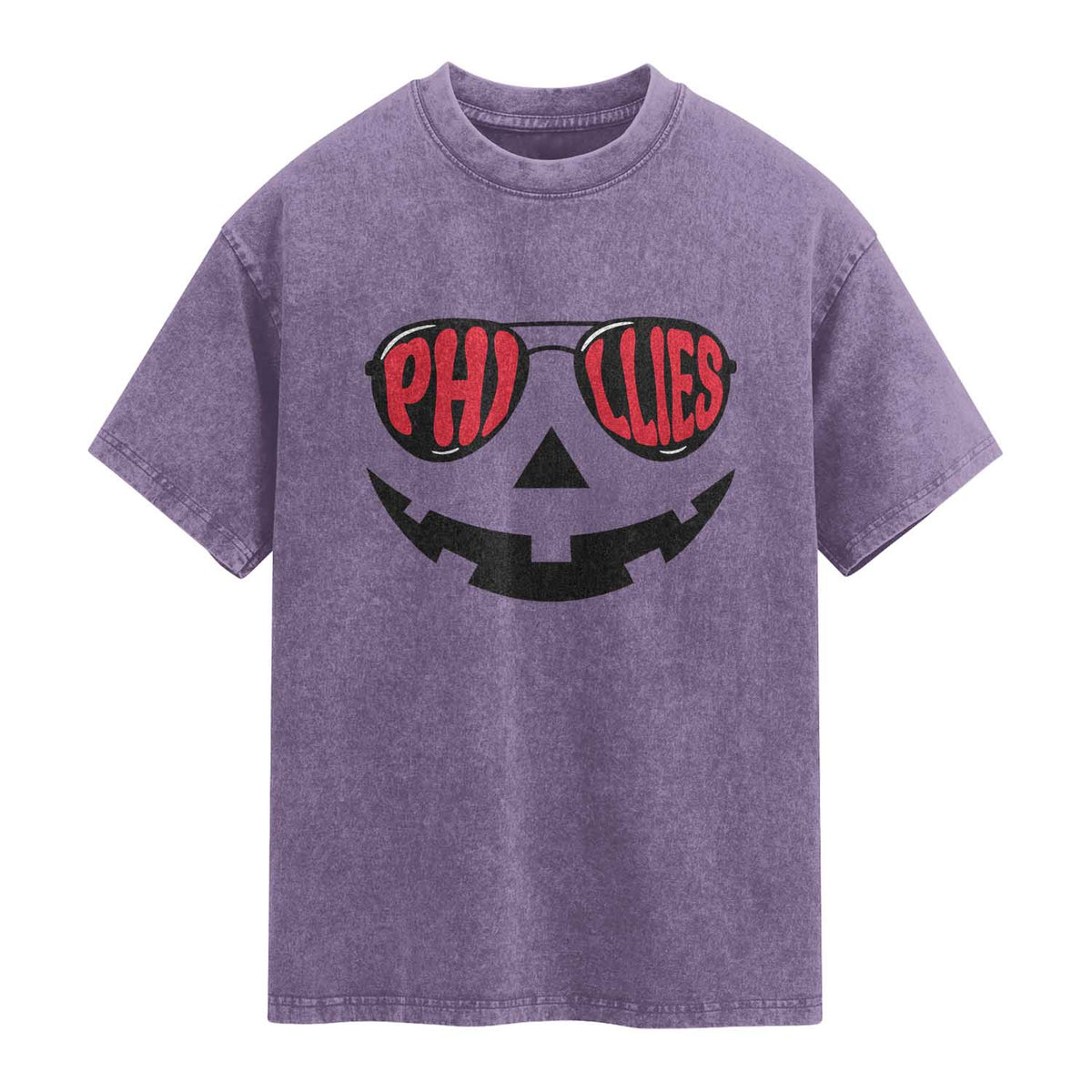 Halloween Philly Washed Cotton T-Shirt Philadelphia Baseball Red October Jackolantern Pumpkin Face