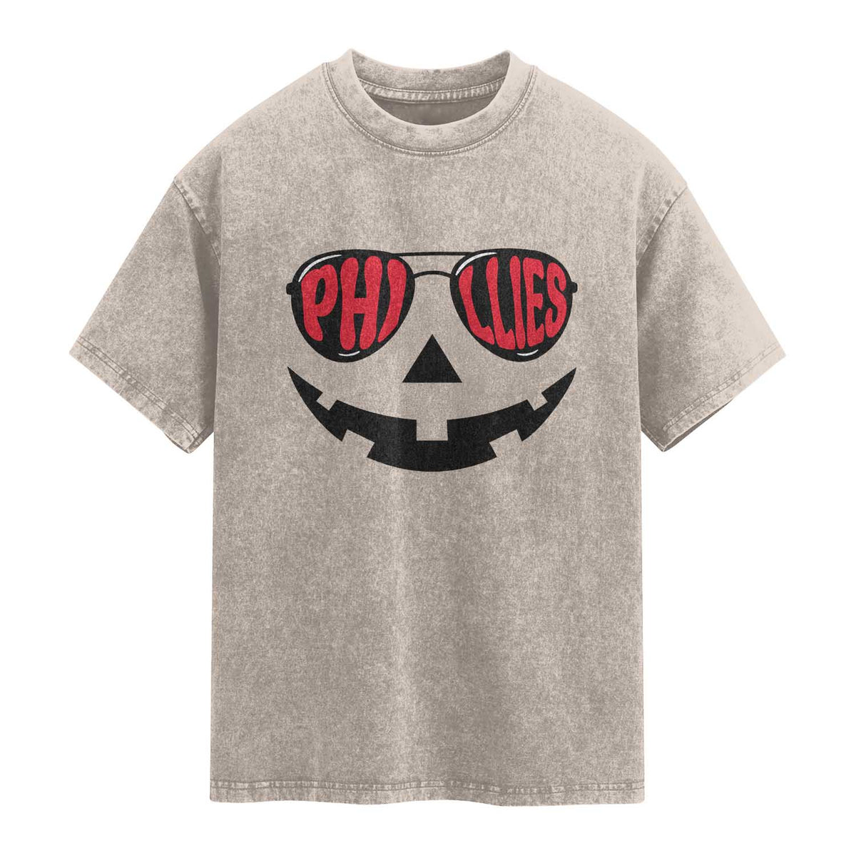 Halloween Philly Washed Cotton T-Shirt Philadelphia Baseball Red October Jackolantern Pumpkin Face