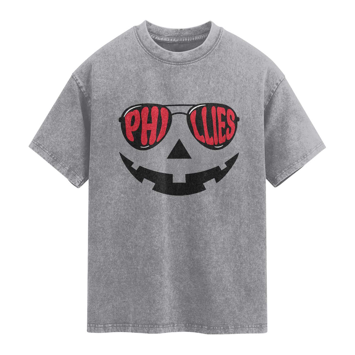 Halloween Philly Washed Cotton T-Shirt Philadelphia Baseball Red October Jackolantern Pumpkin Face