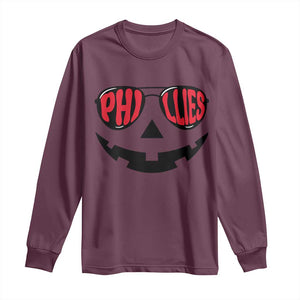 Halloween Phillies Long Sleeve Shirt Philadelphia Baseball Red October Jackolantern Pumpkin Face TS10 Maroon Print Your Wear