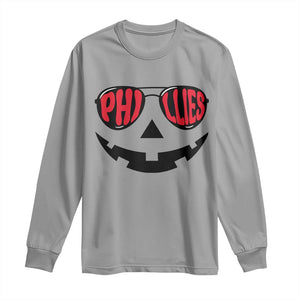 Halloween Phillies Long Sleeve Shirt Philadelphia Baseball Red October Jackolantern Pumpkin Face TS10 Sport Gray Print Your Wear