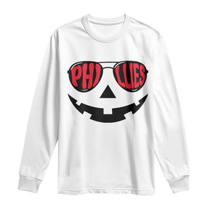 Halloween Phillies Long Sleeve Shirt Philadelphia Baseball Red October Jackolantern Pumpkin Face TS10 White Print Your Wear
