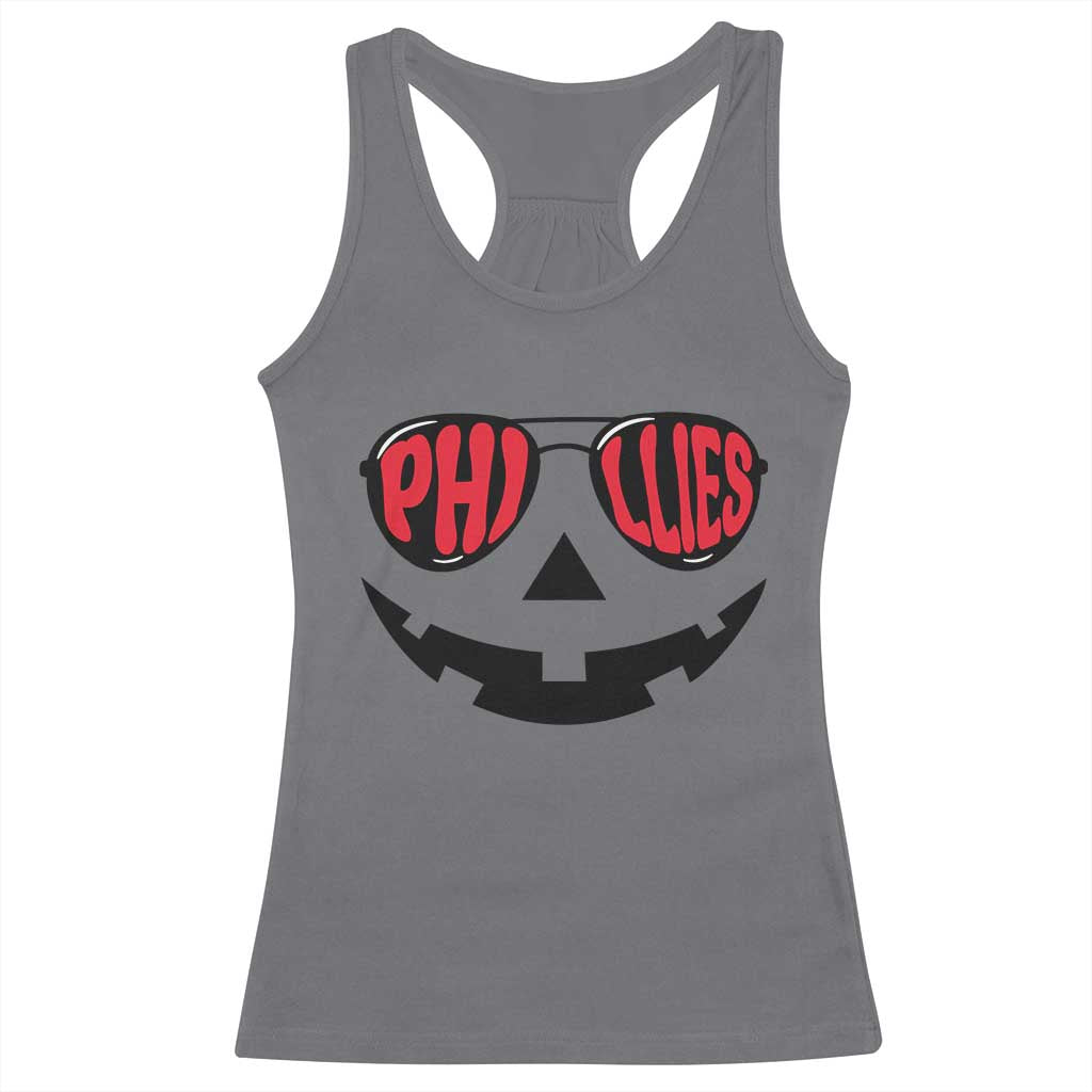 Halloween Phillies Racerback Tank Top Philadelphia Baseball Red October Jackolantern Pumpkin Face TS10 Charcoal Print Your Wear