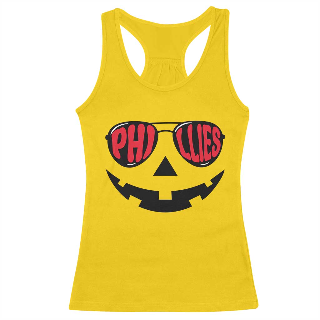 Halloween Phillies Racerback Tank Top Philadelphia Baseball Red October Jackolantern Pumpkin Face TS10 Daisy Print Your Wear