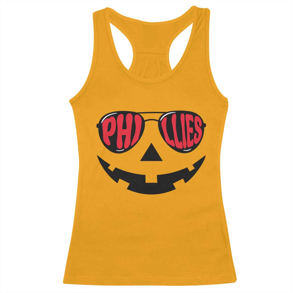 Halloween Phillies Racerback Tank Top Philadelphia Baseball Red October Jackolantern Pumpkin Face TS10 Gold Print Your Wear