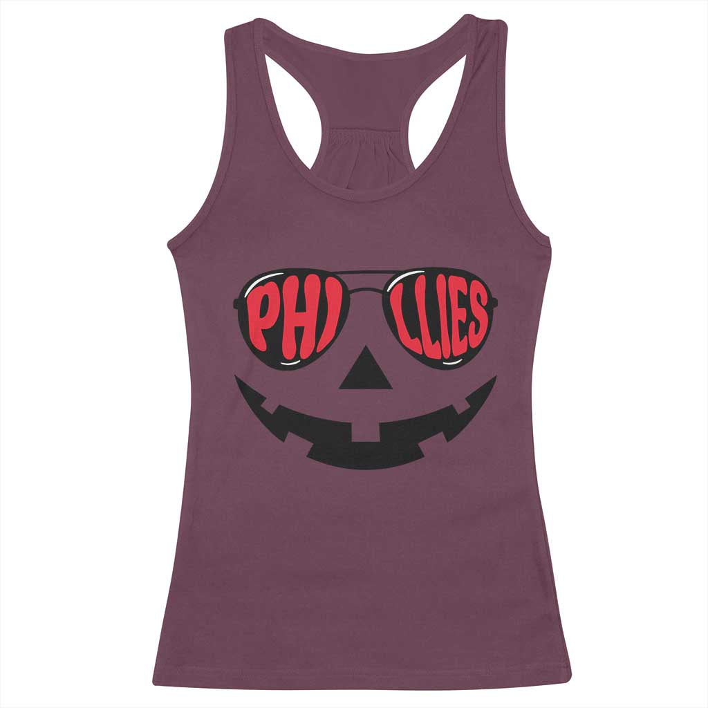 Halloween Philly Racerback Tank Top Philadelphia Baseball Red October Jackolantern Pumpkin Face TS10 Maroon Print Your Wear