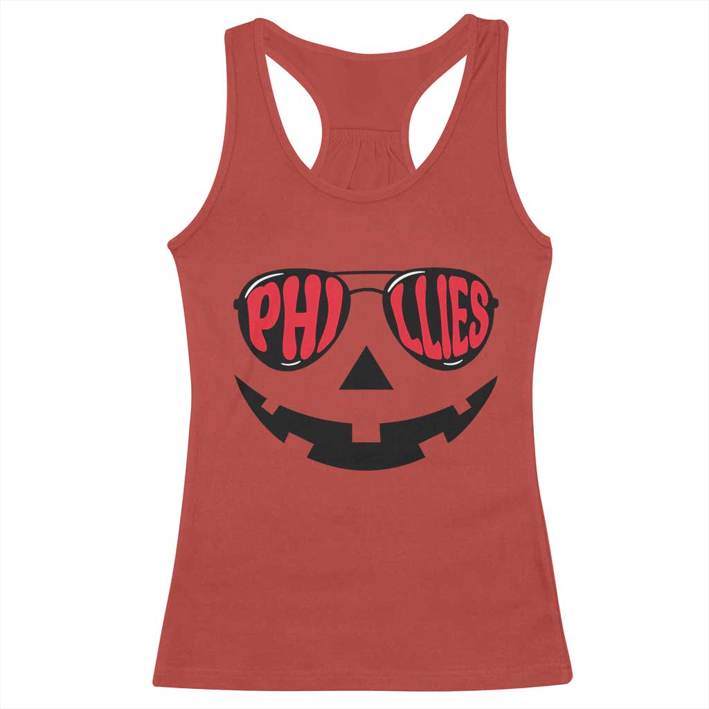 Halloween Phillies Racerback Tank Top Philadelphia Baseball Red October Jackolantern Pumpkin Face TS10 Red Print Your Wear